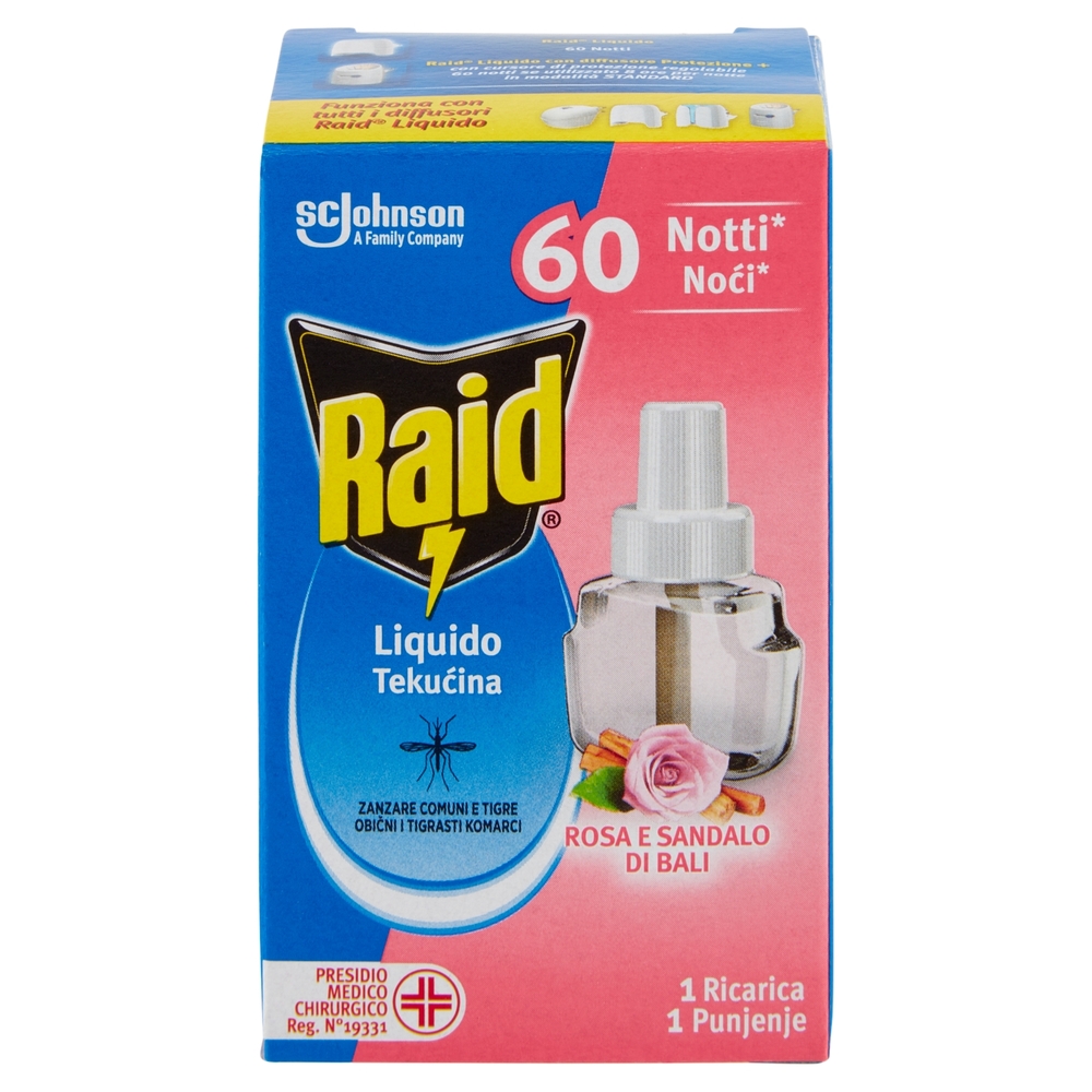 Raid Liquido Elettrico Ricarica, 60 Notti, Rosa e sandalo di Bali, 36 ml